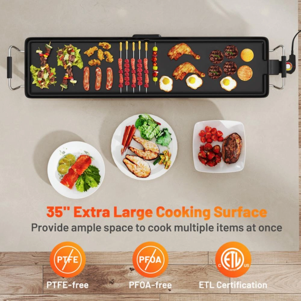 Hivvago 35 Inch Extra Large Electric Griddle with Adjustable Temperature Thermostats and Drip Tray