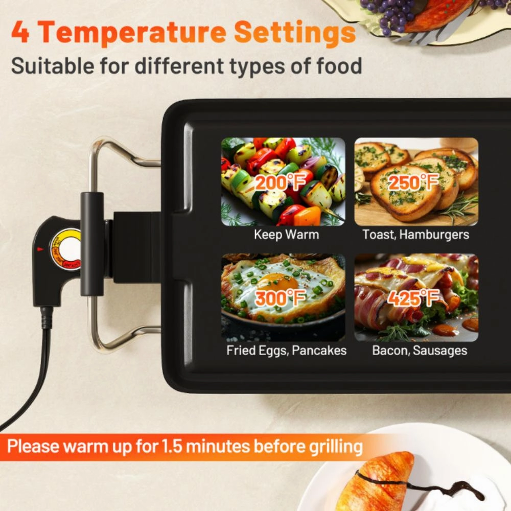 Hivvago 35 Inch Extra Large Electric Griddle with Adjustable Temperature Thermostats and Drip Tray