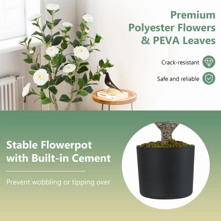 Hivvago 36 Inch Artificial Camellia Tree with Blooming Flower 2 Pack