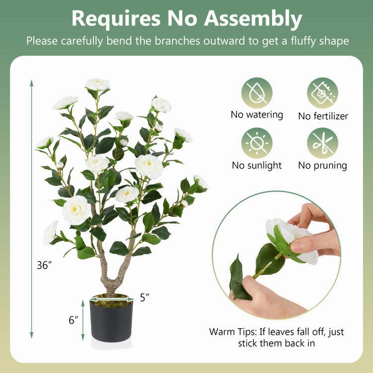 Hivvago 36 Inch Artificial Camellia Tree with Blooming Flower 2 Pack