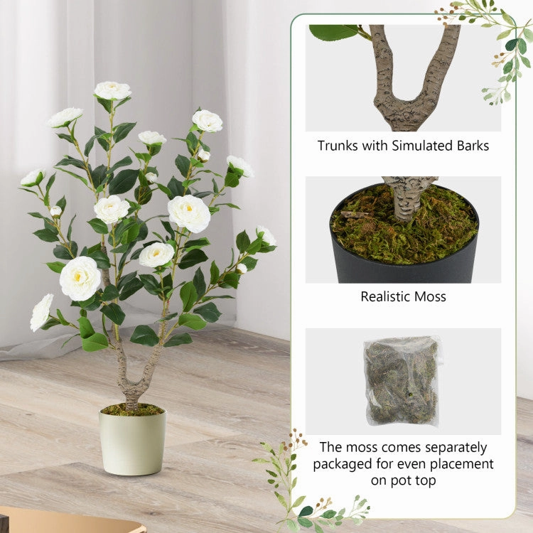 Hivvago 36 Inch Artificial Camellia Tree with Blooming Flower 2 Pack