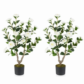 Hivvago 36 Inch Artificial Camellia Tree with Blooming Flower 2 Pack Faux Florals home florals discount