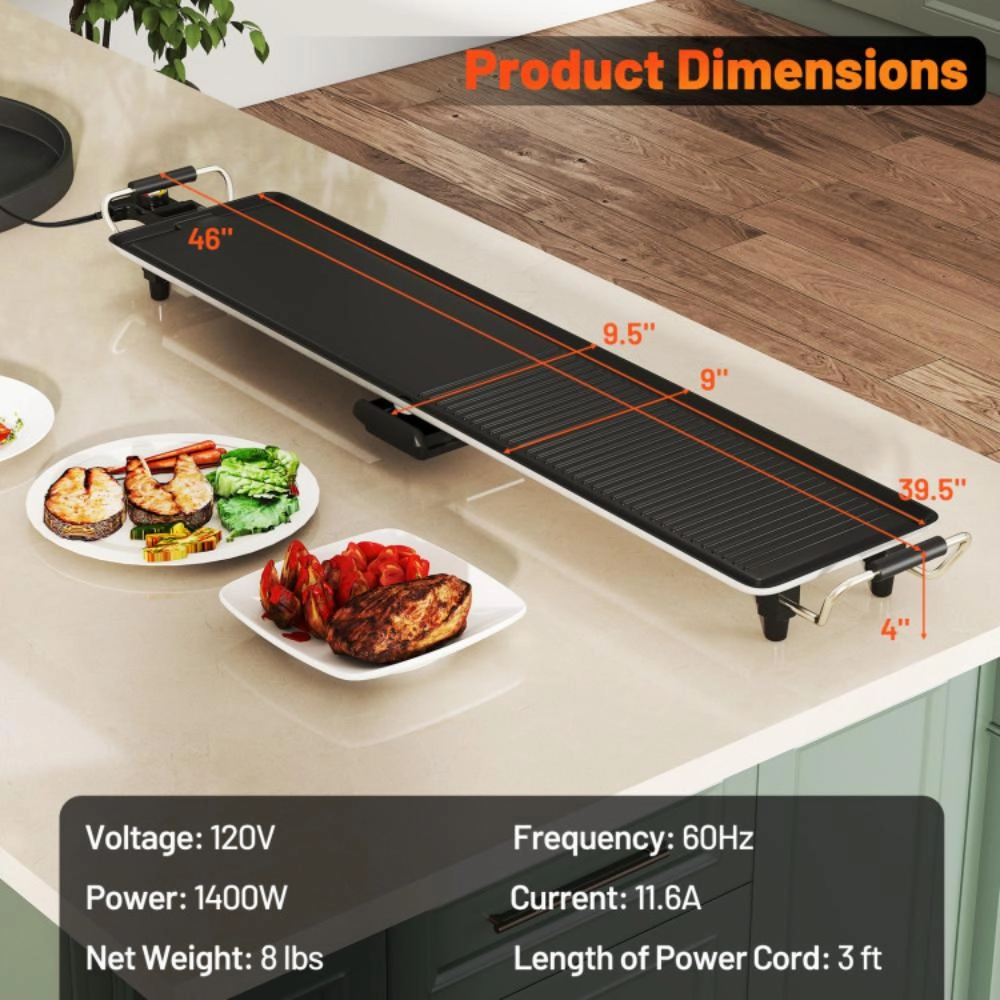 Hivvago 39.5 Inch Extra Large Electric Griddle with 2 Cooking Surface and Adjustable Temperatures