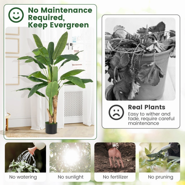 Hivvago 5.3 Feet Tall Bird of Paradise Artificial Plant Faux Banana Leaf Tree