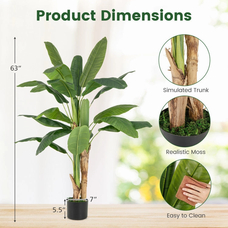 Hivvago 5.3 Feet Tall Bird of Paradise Artificial Plant Faux Banana Leaf Tree