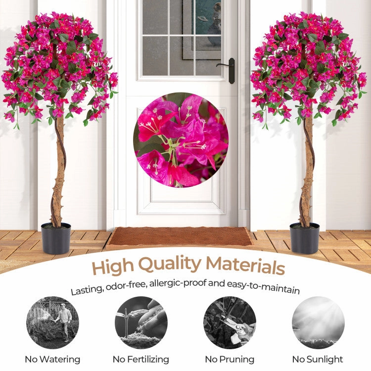 Hivvago Set of 2 4.5 Feet Artificial Azalea Tree with Cement Pot-Red
