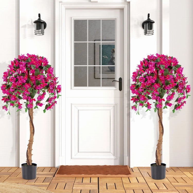 Hivvago Set of 2 4.5 Feet Artificial Azalea Tree with Cement Pot-Red