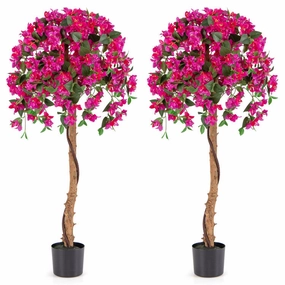 Hivvago Set of 2 4.5 Feet Artificial Azalea Tree with Cement Pot-Red Faux Florals home florals discount