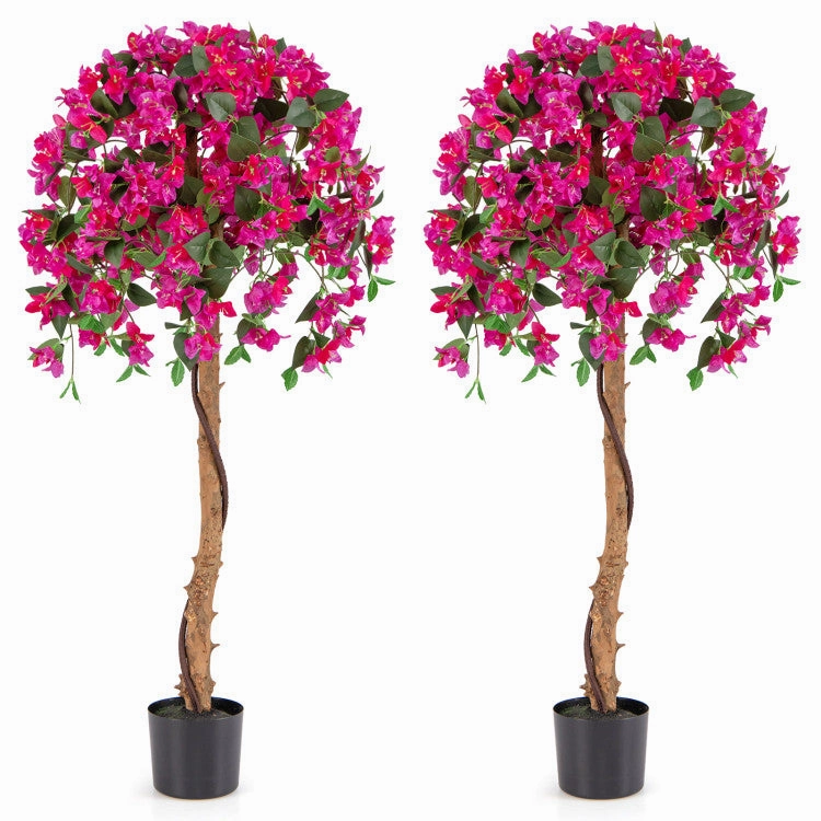 Hivvago Set of 2 4.5 Feet Artificial Azalea Tree with Cement Pot-Red Faux Florals home florals discount
