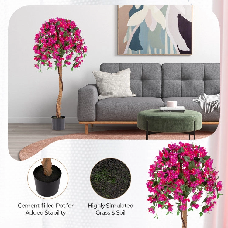 Hivvago Set of 2 4.5 Feet Artificial Azalea Tree with Cement Pot-Red