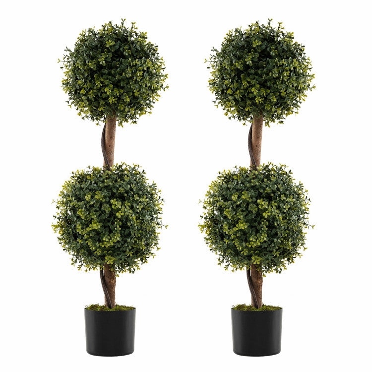 Hivvago Set of 2 Artificial Double Topiary Ball Trees Faux Florals home florals discount