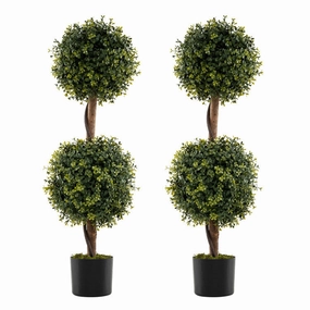 Hivvago Set of 2 Artificial Double Topiary Ball Trees Faux Florals home florals discount