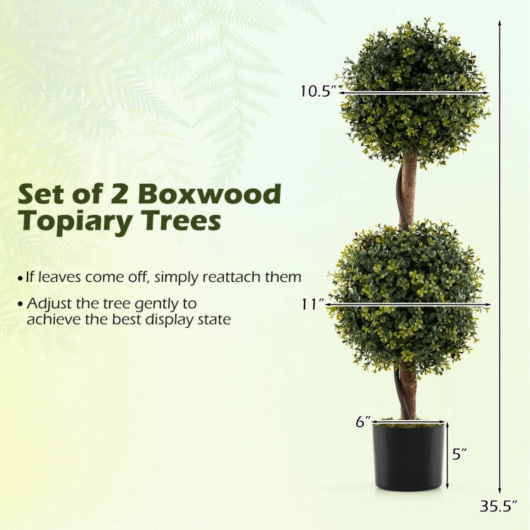 Hivvago Set of 2 Artificial Double Topiary Ball Trees