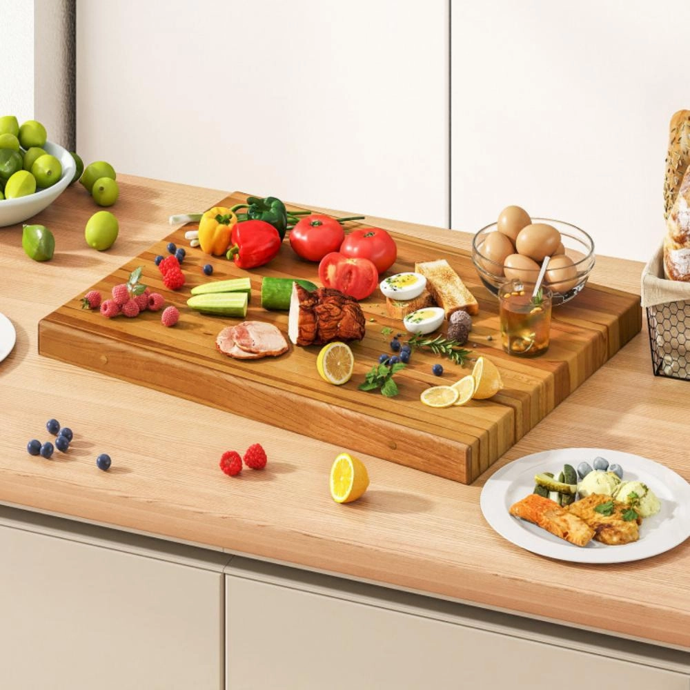 Hivvago Teak Wood Cutting Board Extra Large 24 Inch Reversible Cutting Board with Handle