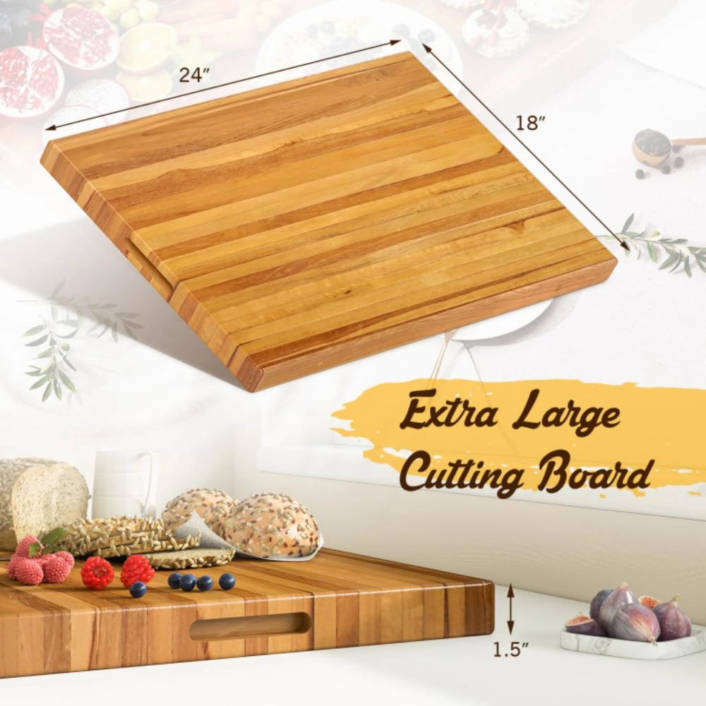 Hivvago Teak Wood Cutting Board Extra Large 24 Inch Reversible Cutting Board with Handle