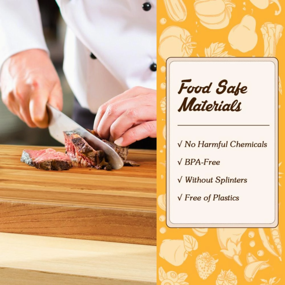 Hivvago Teak Wood Cutting Board Extra Large 24 Inch Reversible Cutting Board with Handle