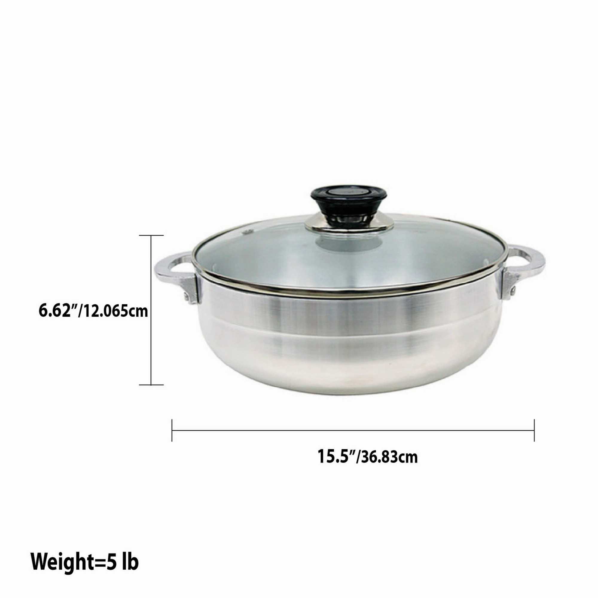 Home Basics 10.3 Liter Basics Aluminum Caldero with Glass Lid, Satin Nickel