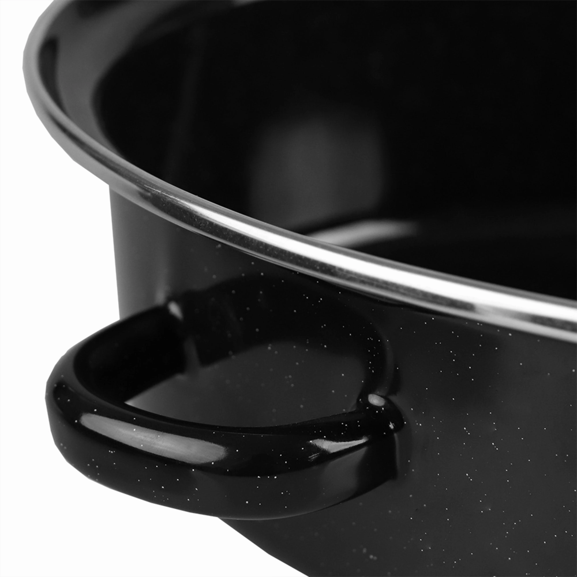 Home Basics Deep Oval Natural Non-Stick 12 Enameled Carbon Steel Roaster Pan with Lid, Black