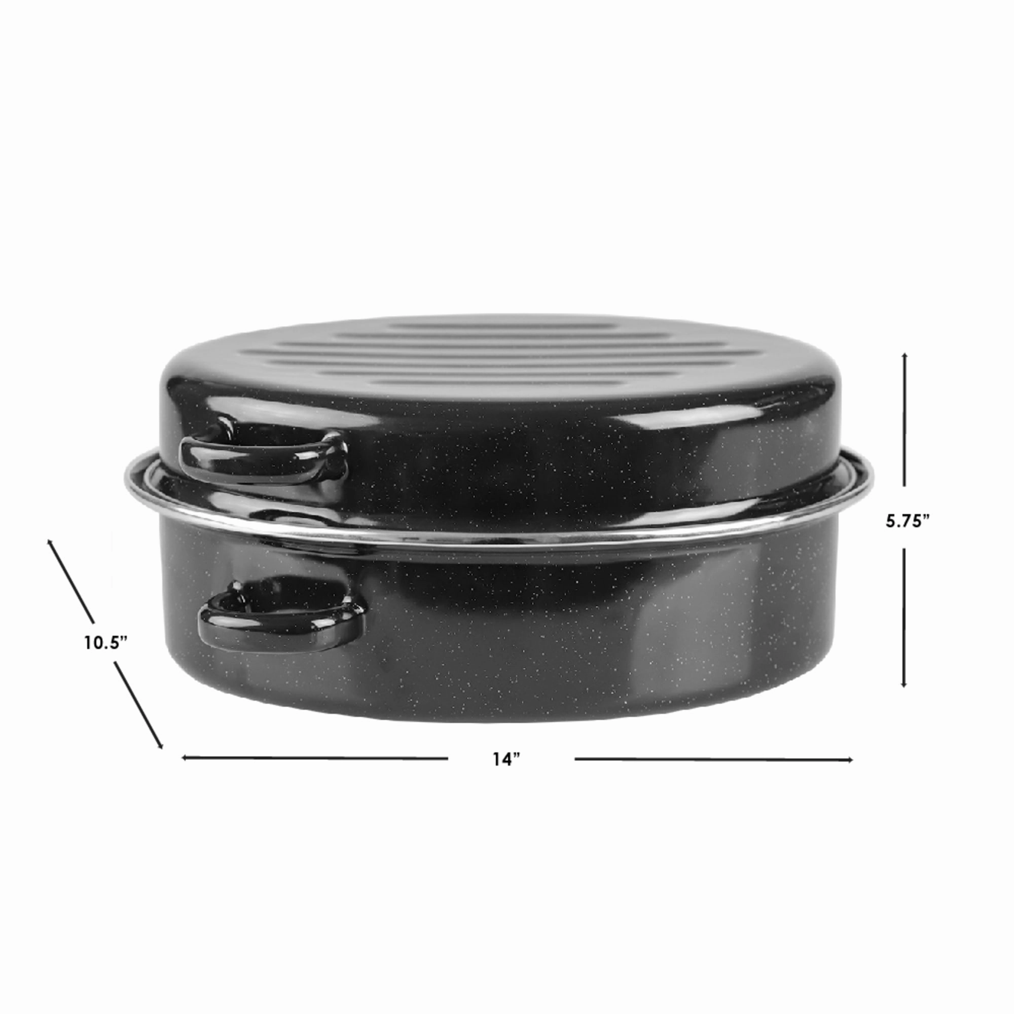 Home Basics Deep Oval Natural Non-Stick 12 Enameled Carbon Steel Roaster Pan with Lid, Black