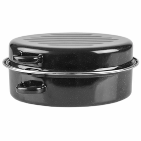 Home Basics Deep Oval Natural Non-Stick 12 Enameled Carbon Steel Roaster Pan with Lid, Black Cookware holiday sale