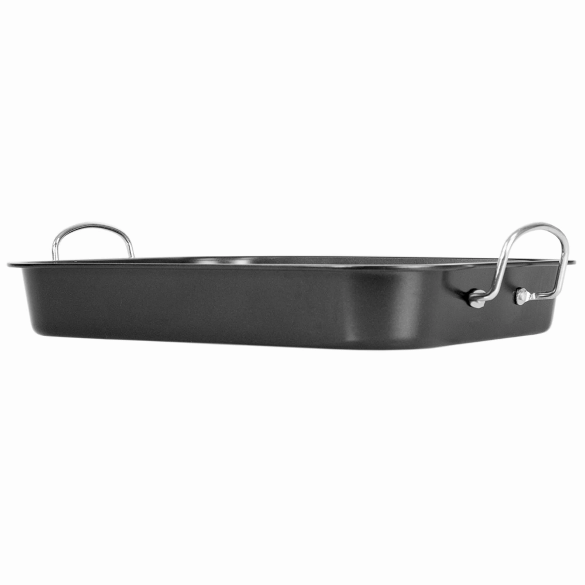 Home Basics Roast Pan with Grill Rack, Grey