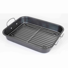 Home Basics Roast Pan with Grill Rack, Grey Cookware holiday sale