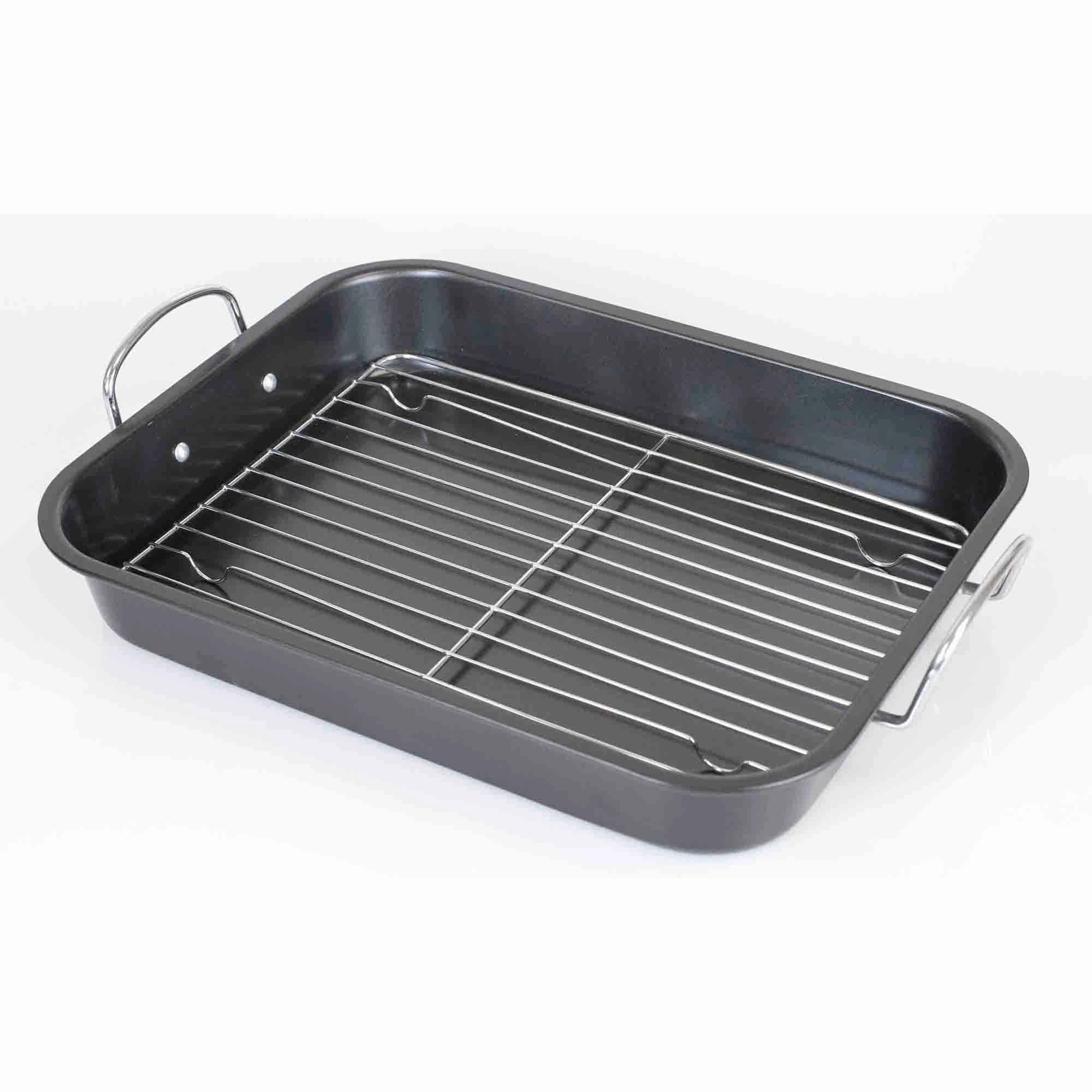 Home Basics Roast Pan with Grill Rack, Grey Cookware holiday sale