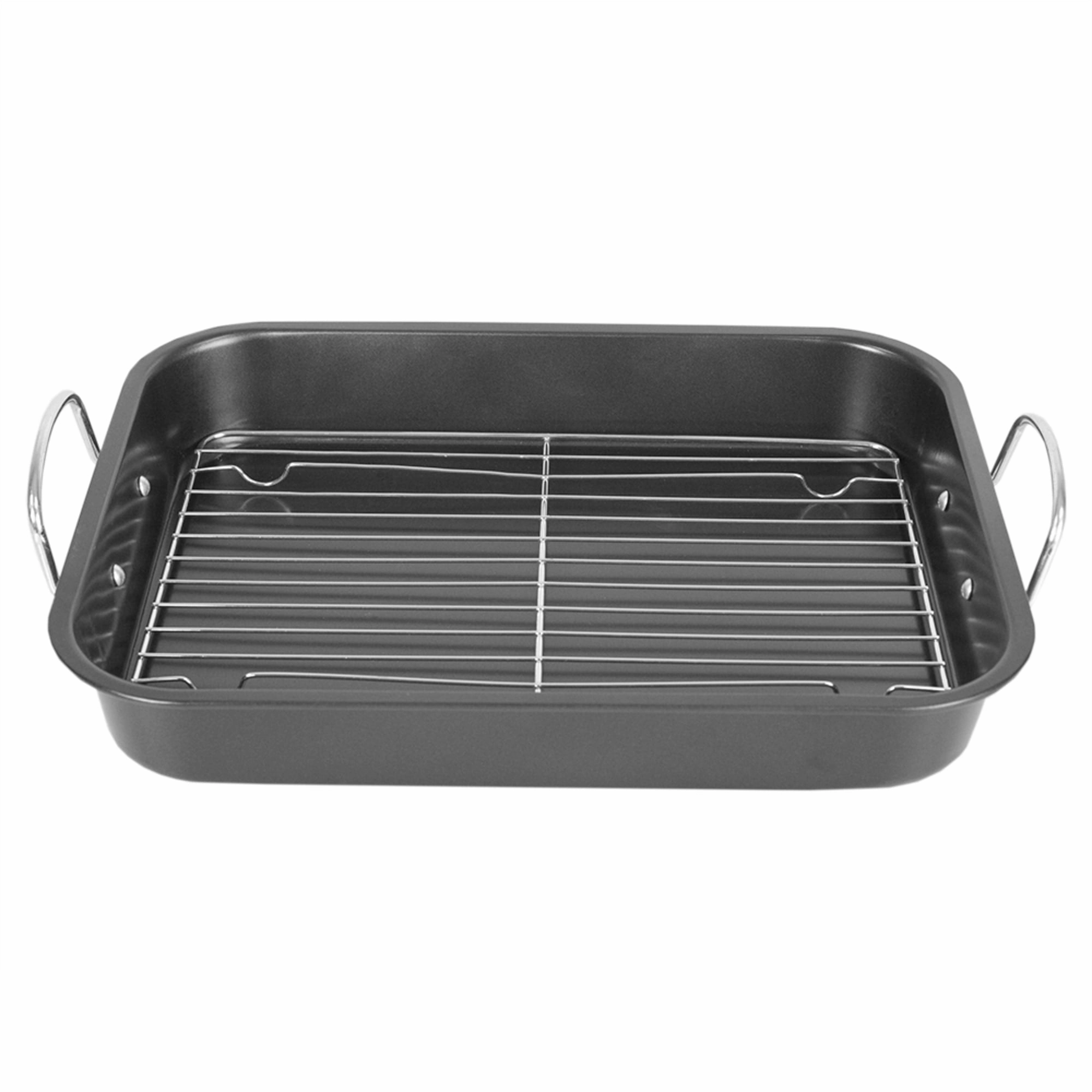 Home Basics Roast Pan with Grill Rack, Grey