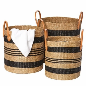 Hudson Black Natural Seagrass Baskets, Set of 3 Decorative Baskets clearance deals