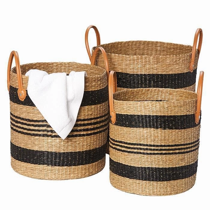 Hudson Black Natural Seagrass Baskets, Set of 3 Decorative Baskets clearance deals