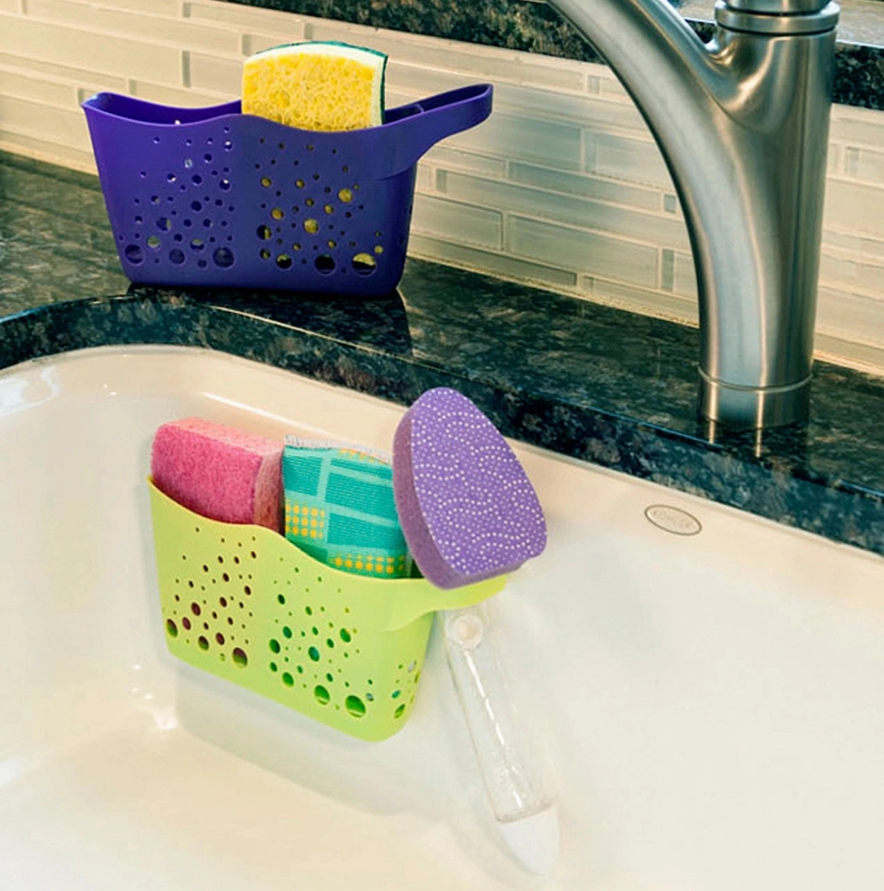 Hutzler Sponge Station Duo In Sink Sponge Caddy w/Drain Holes