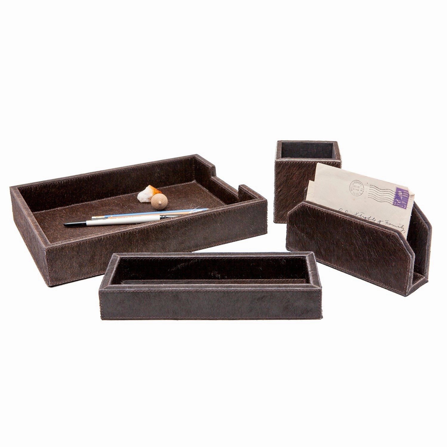 Hyde Hair-On-Hide Desk Accessory Set (Brown) Home Decor Office Organization Convenient shopping