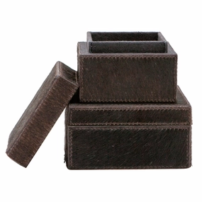 Hyde Hair-On-Hide Round Canisters, Set of 2 (Brown) Home Decor Office Organization Convenient shopping