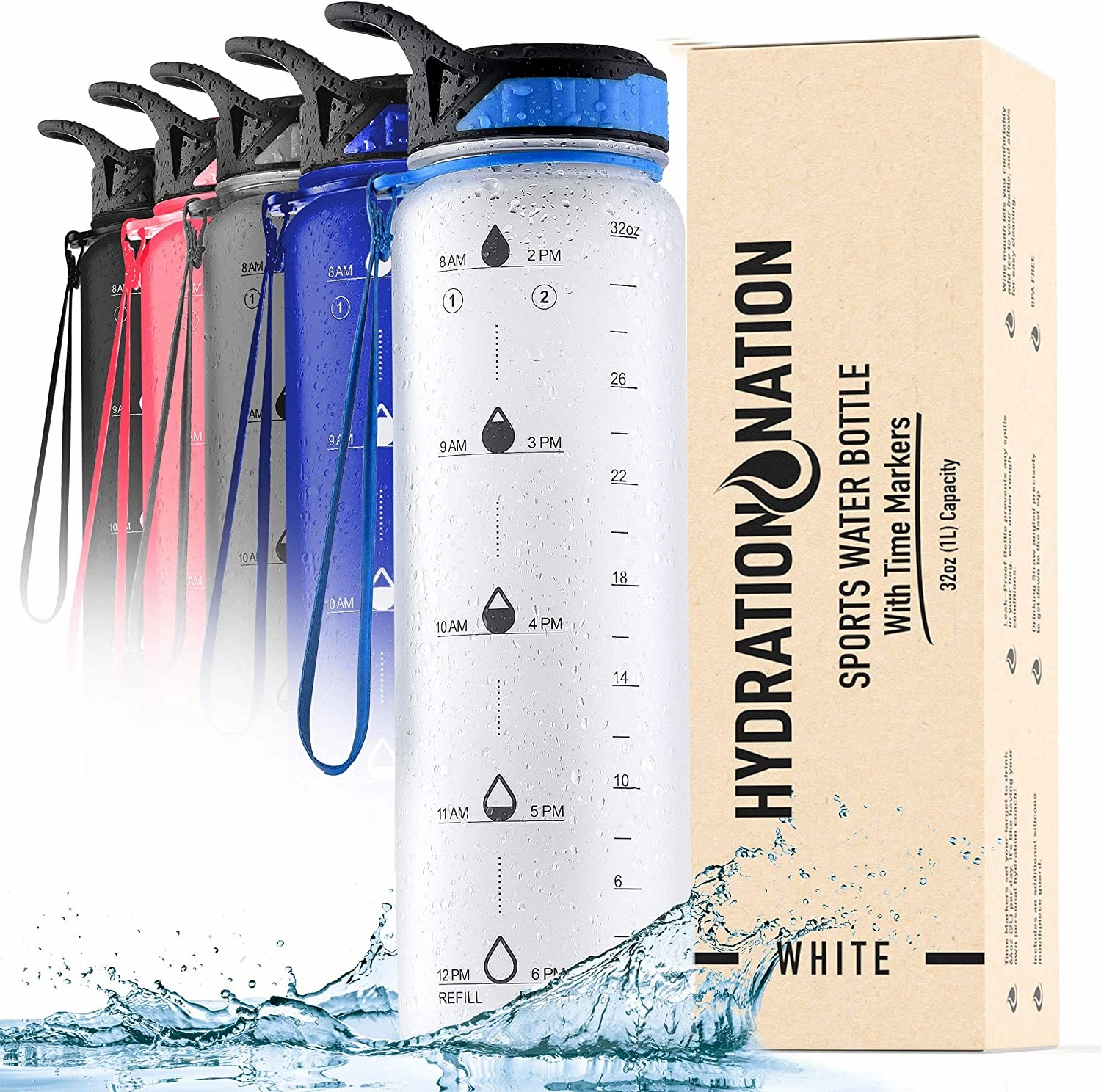 Hydration Nation Water Bottle With Time Marker 32 oz