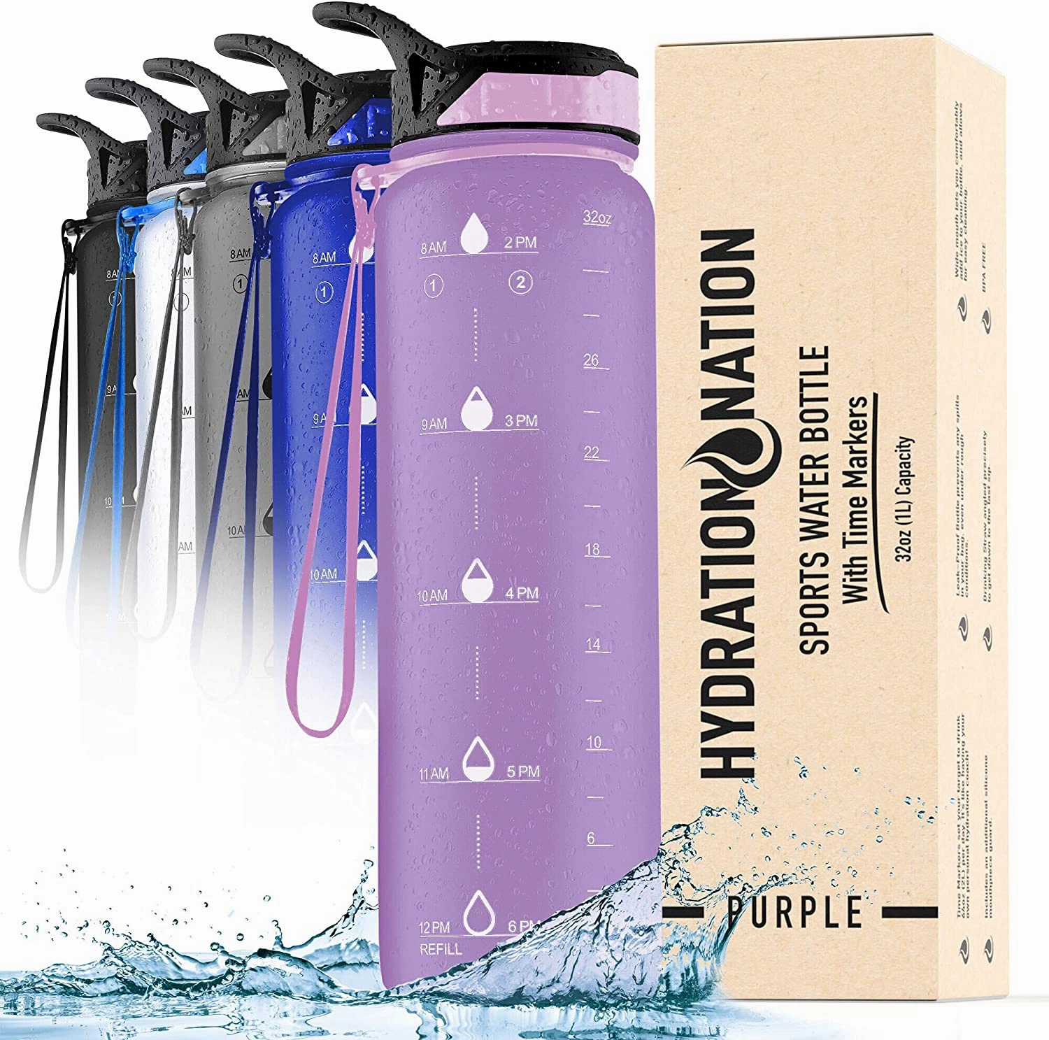 Hydration Nation Water Bottle With Time Marker 32 oz
