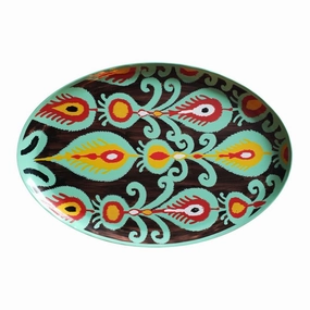 Ikat Oval Handpainted Iron Tray 48 x 39cm, Green Serveware Good quality and affordable