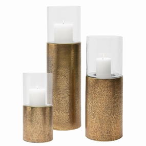 Ismay Antiqued Hammered Iron Hurricanes Candle Holders discount collection
