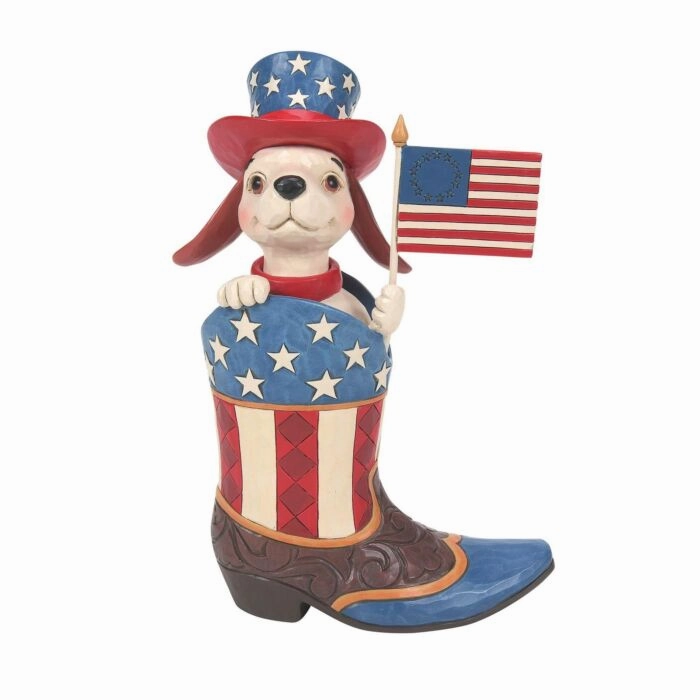 Jim Shore Boot with Dog Holding Flag Figurine Figurines home decor discount
