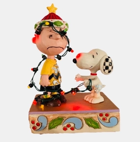 Jim Shore Light-Up Charlie Brown Tangled in Lights Figurines home decor discount