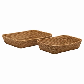 Kazan Natural Rectangular Rattan Nested Baskets Set/2 Decorative Baskets clearance deals
