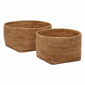 Kazan Natural Round Rattan Nested Baskets Set/2 Decorative Baskets clearance deals