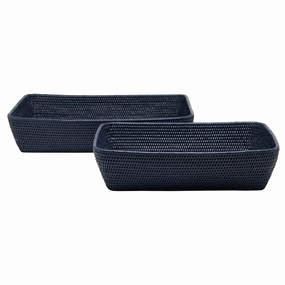 Kazan Rattan Nested Rectangle Storage Baskets Set of 2 (Midnight Blue) Decorative Baskets clearance deals