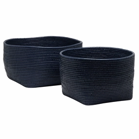 Kazan Rattan Nested Round Storage Baskets Set of 2 (Midnight Blue) Decorative Baskets clearance deals