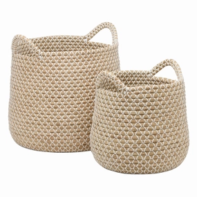 Kendari Natural White/Natural Seagrass Nested Round Baskets Set/2 Decorative Baskets clearance deals