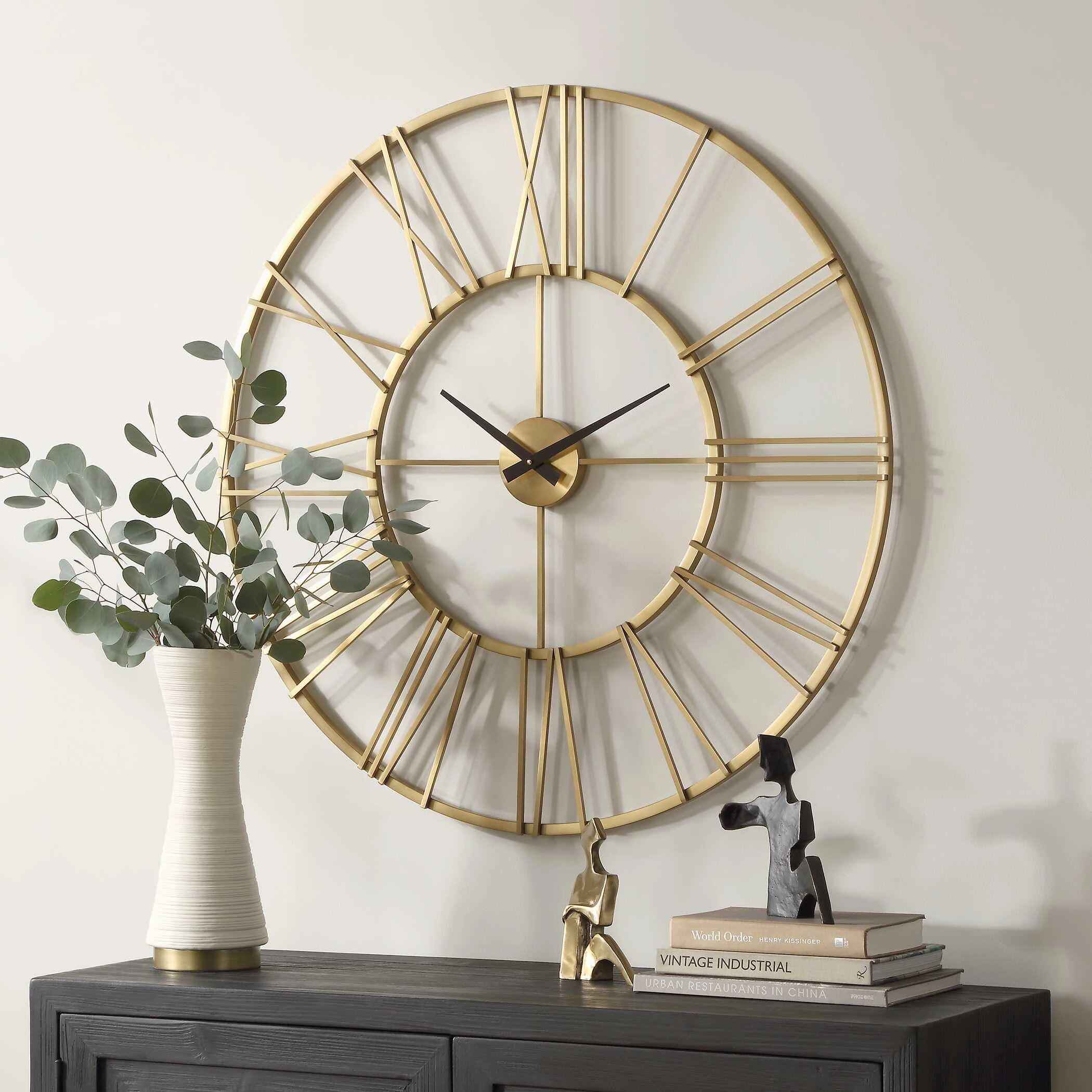 Keyann Wall Clock Brushed Brass Clocks decor discount
