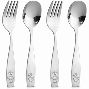 Kids & Toddler Cutlery Set Designed For Self Feeding (4 pcs - Spoon & Fork) Cooking Tools & Accessories hot price