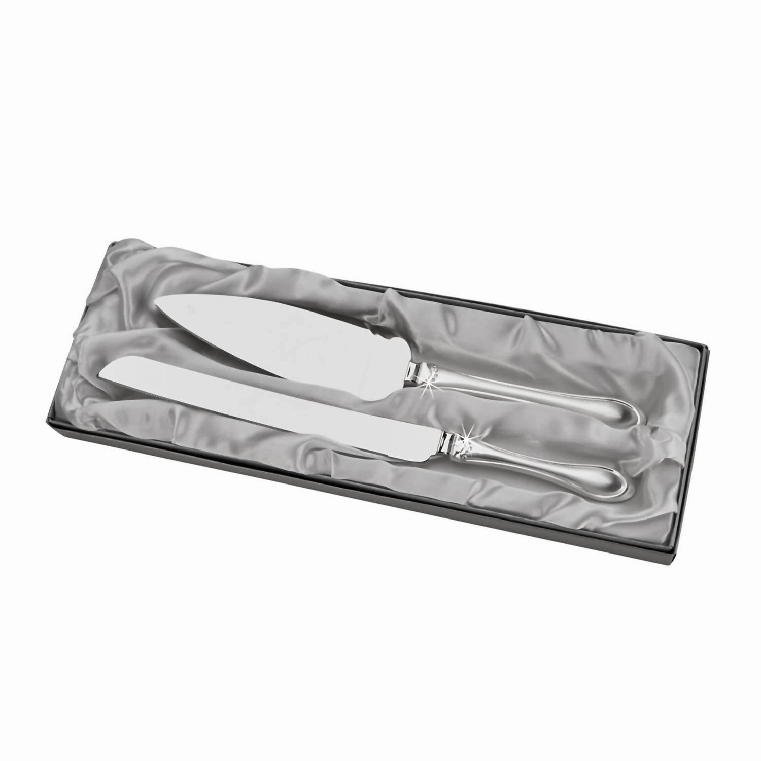 Knife & Server Set With 2-Tone Handles In Silver