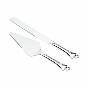Knife & Server Set With Double Heart Handles In Nickel Cutlery knife sets deals