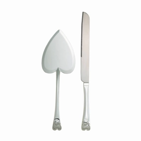 Knife & Server Set With Heart Motif In Silver Cutlery knife sets deals