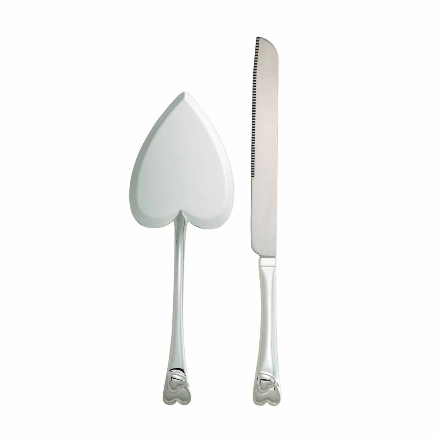 Knife & Server Set With Heart Motif In Silver Cutlery knife sets deals